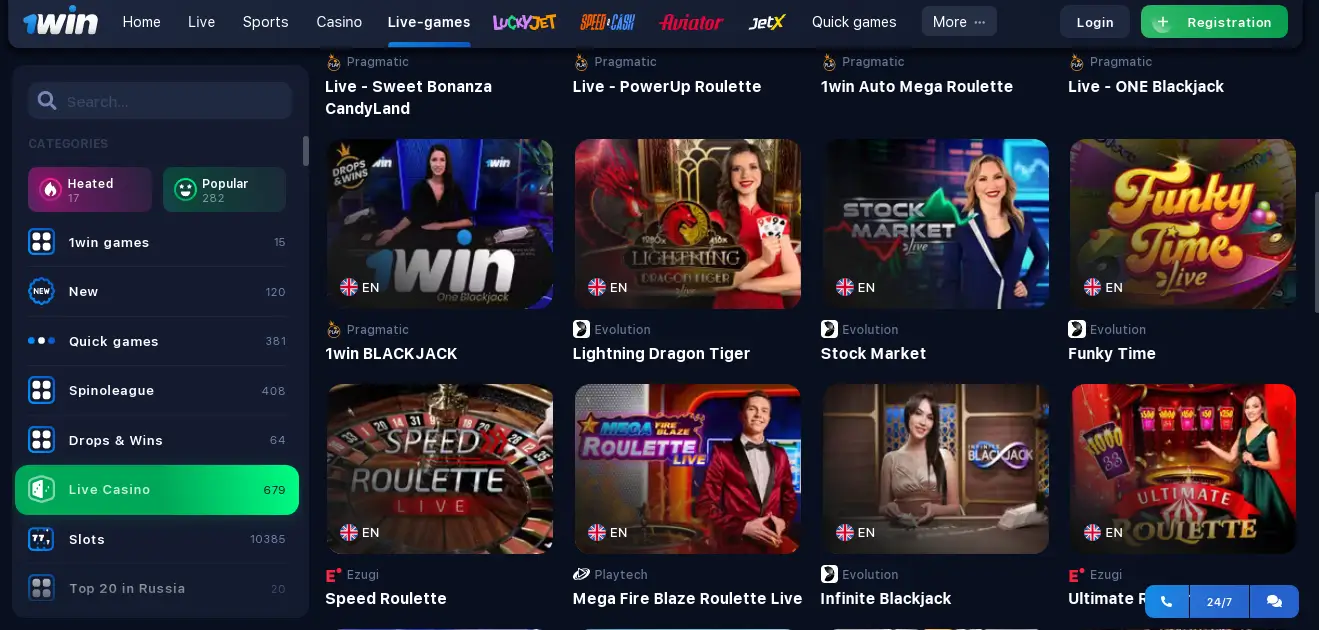 Live Games at 1win Casino